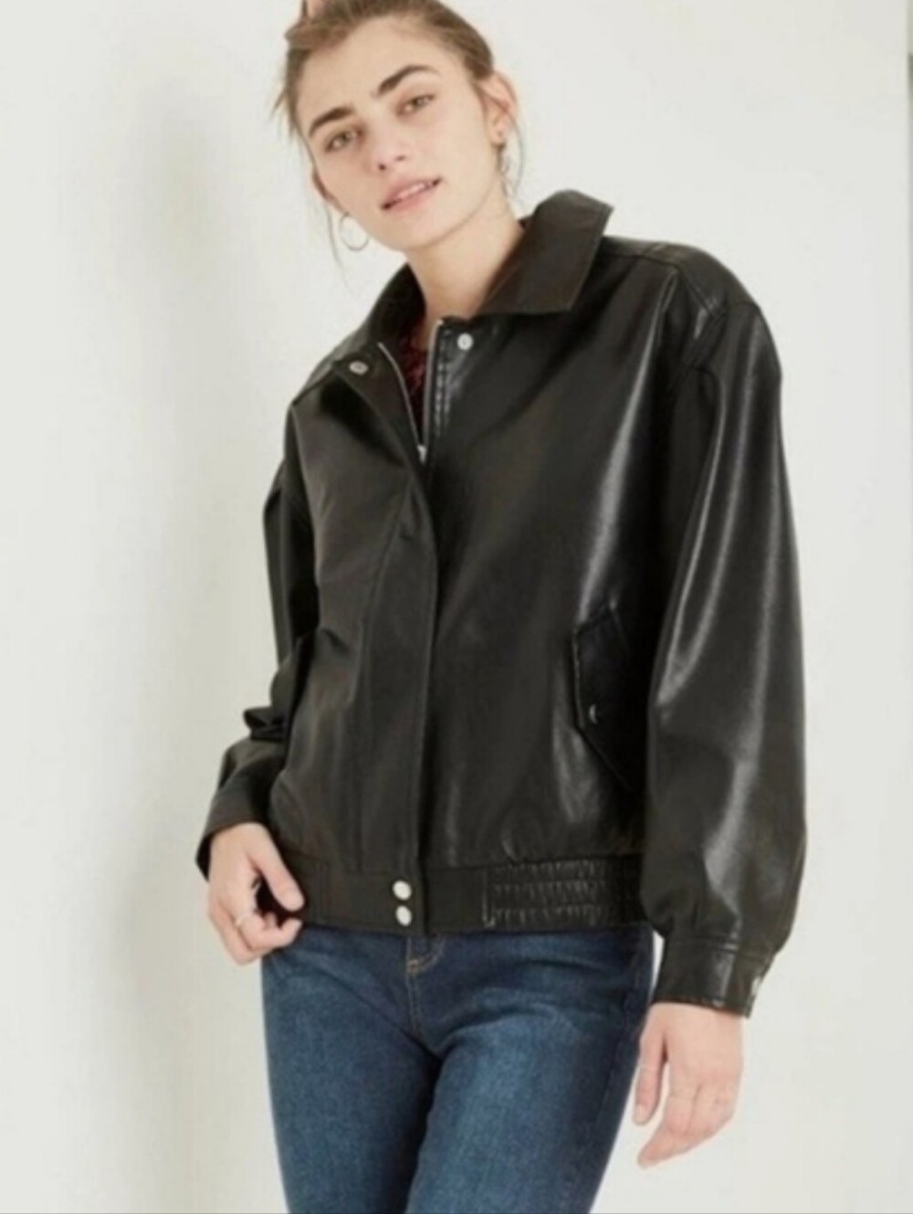 wild fable Black Faux Leather Bomber Jacket